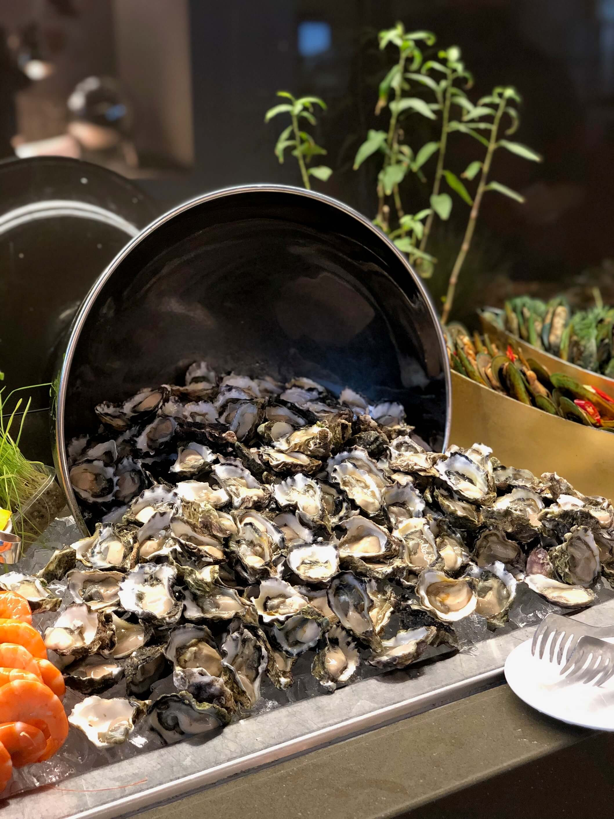 Oysters and seafoods on banquet table